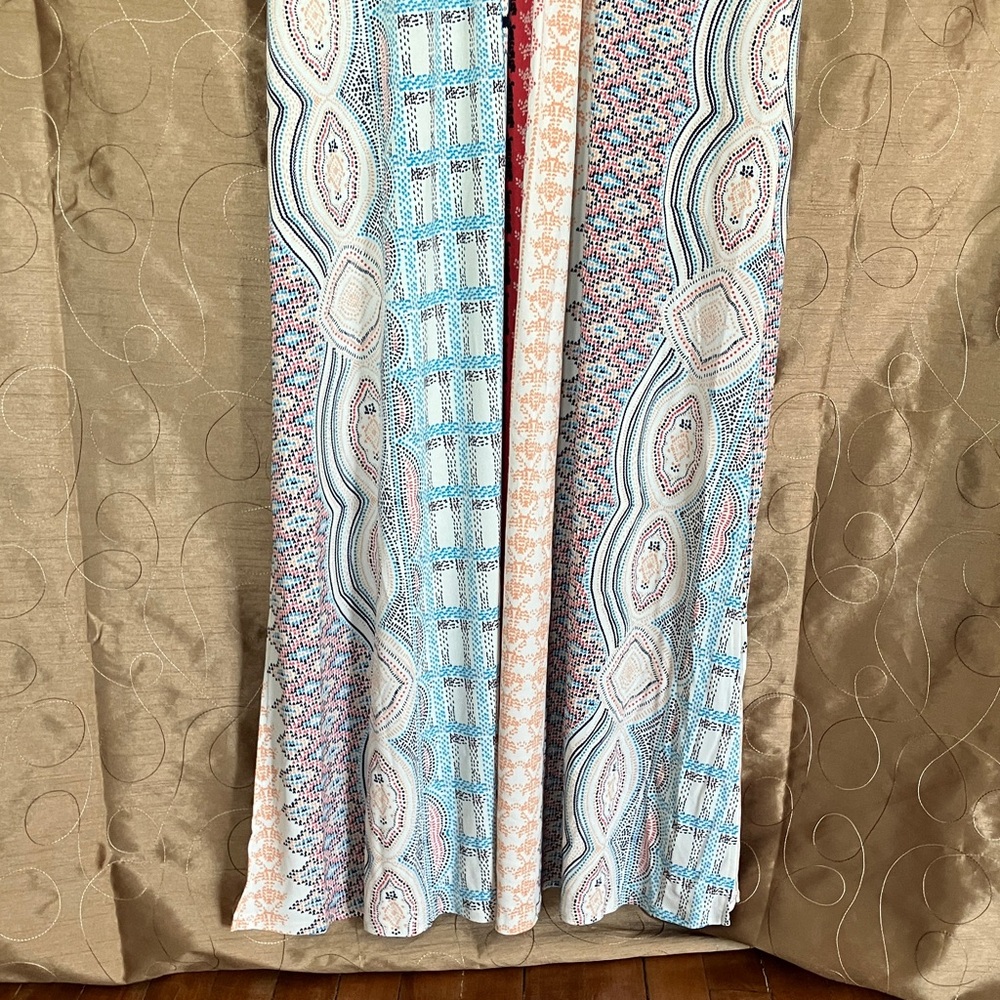 Dana Buchman Boho Maxi Dress Cream Multi Color Geometric Print Flowy Size L NWOT - Picture 3 of 14